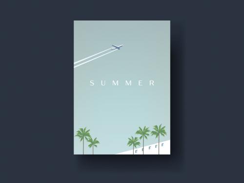 Adobe Stock - Vintage Style Postcard Layout with Plane and Palm Tree Illustrations - 320864366