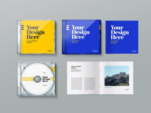Adobe Stock - CD/DVD with Case and Square Booklet Mockup - 322655299