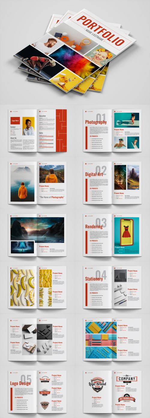 Adobe Stock - Graphic Design Portfolio Layout with Red Accents - 322804128