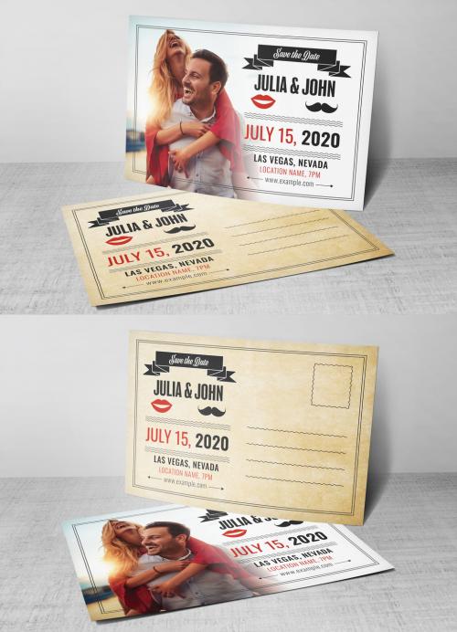 Adobe Stock - Wedding Postcard Layout with Red and Gray Accents - 322804146