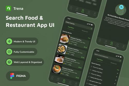 Trena - Search Food & Restaurant Dark Mode App UI