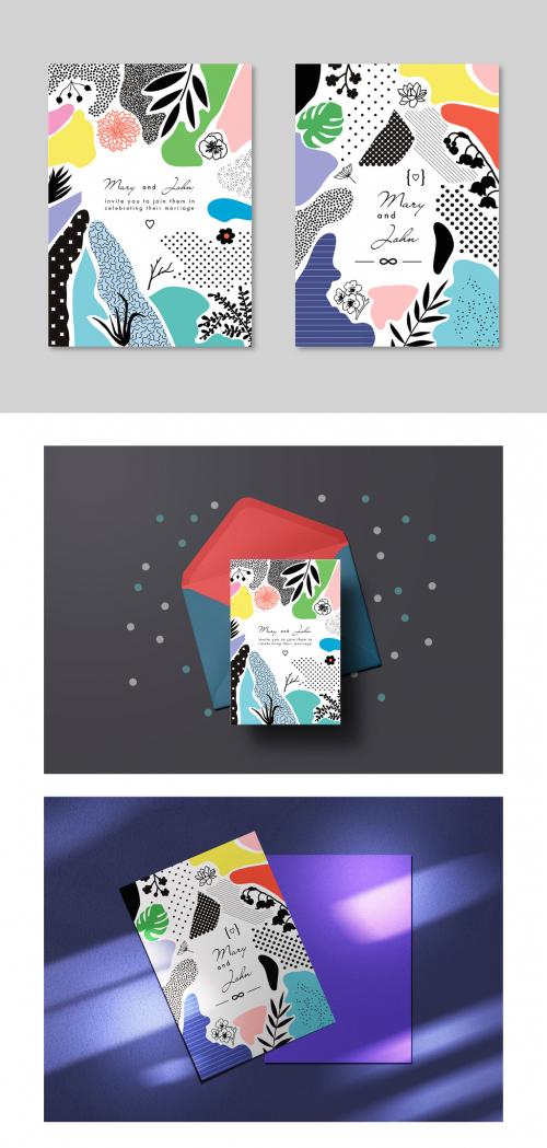 Adobe Stock - Card Layout Set with Textures and Floral Elements - 323017435