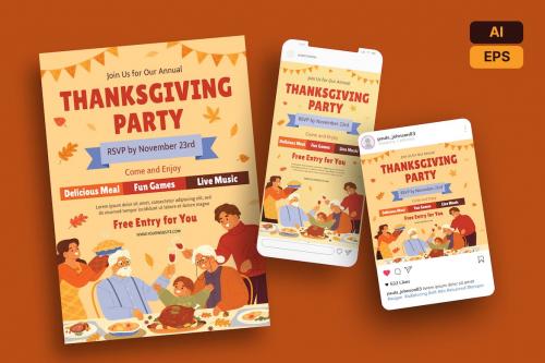 Thanksgiving Party 2 Flyer Ai & EPS Template