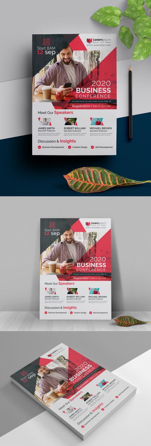 Adobe Stock - Conference Event Flyer Layout with Red Accents - 323753059