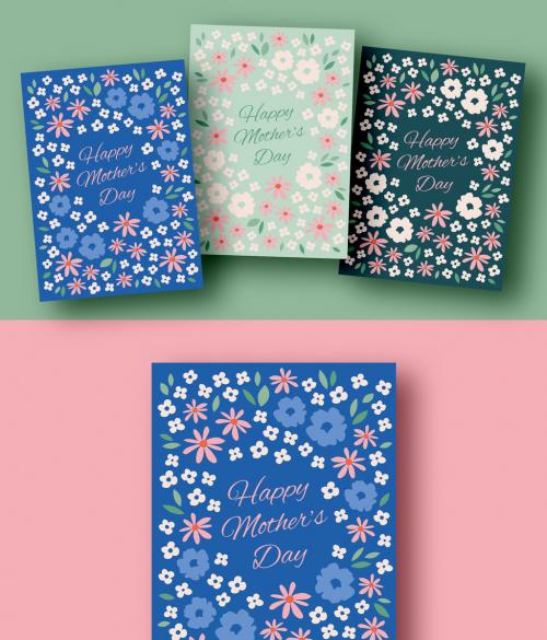 Adobe Stock - Mother's Day Card Layouts with Flower Illustrations - 324013460