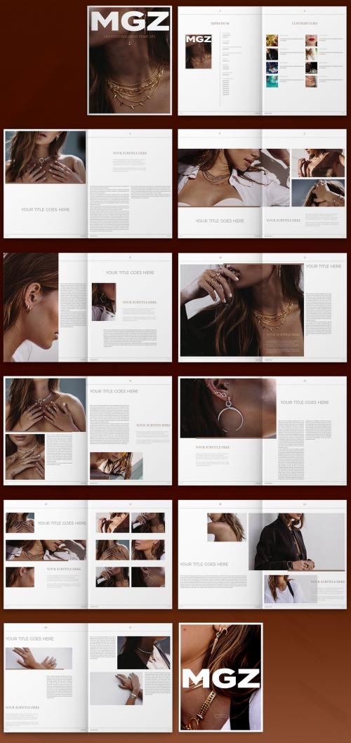 Adobe Stock - Magazine Layout with Dark Tan Accents - 324049478