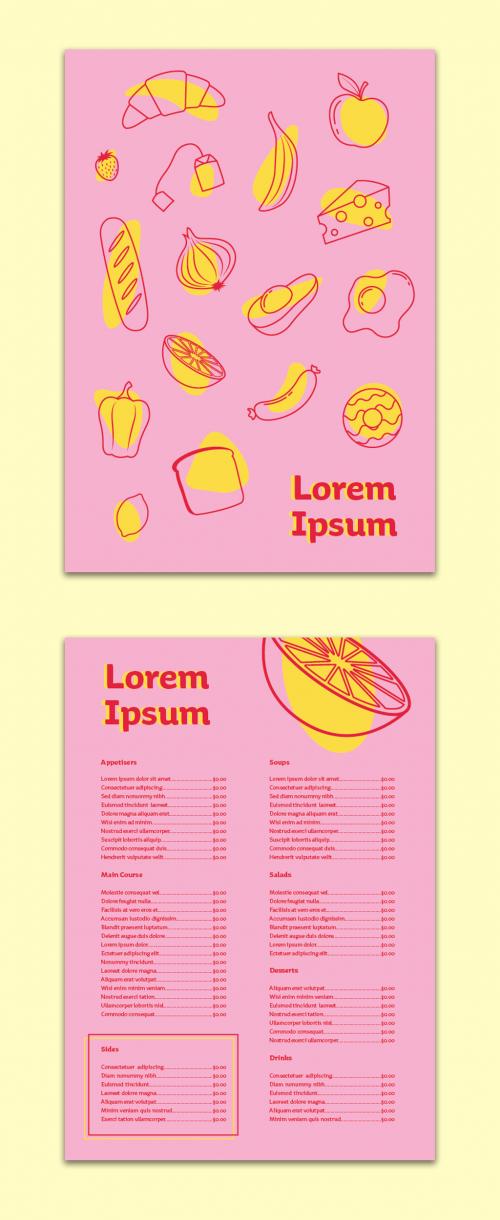 Adobe Stock - Pink Menu Layout with Food Illustrations - 324892420