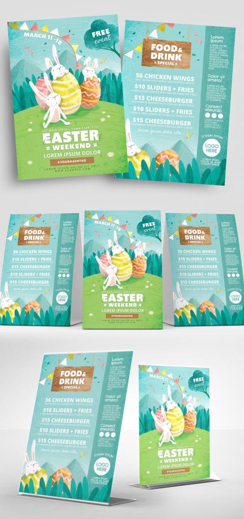 Adobe Stock - Easter Flyer Layout with Rabbit and Egg Illustrations - 326497020