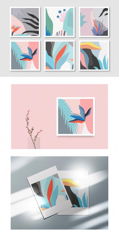 Adobe Stock - Set of Gentle Floral Card Layouts with Tropical Plants - 327057404