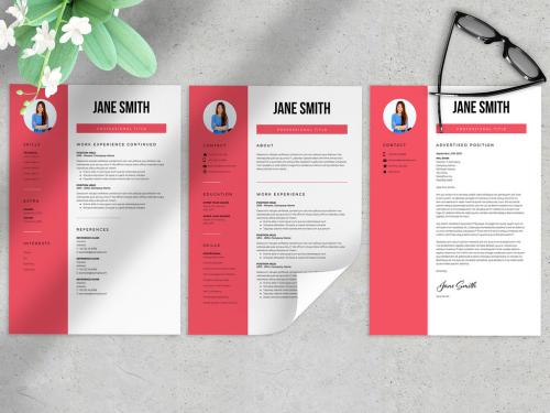 Adobe Stock - Resume and Cover Letter Layout Set with Red Sidebar Element - 327911623