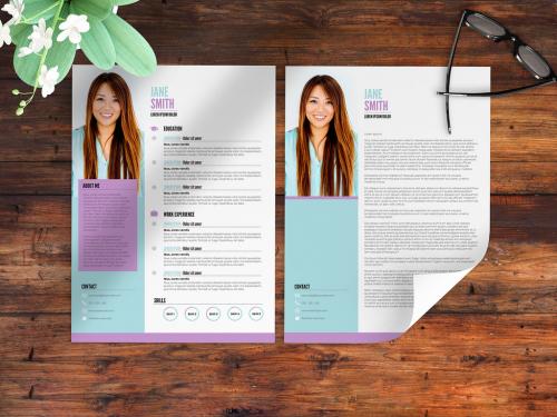Adobe Stock - Resume and Cover Letter Set with Pink and Purple Sidebar - 327911628