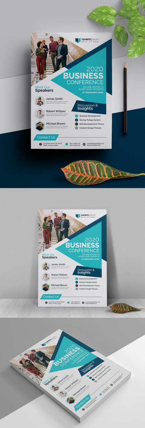 Adobe Stock - Clean Conference Flyer Layout with Blue Accents - 327947857