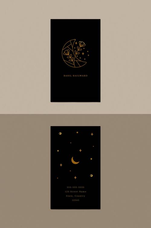 Adobe Stock - Business Card Layout with Line Art Moon and Star Illustrations - 328152029