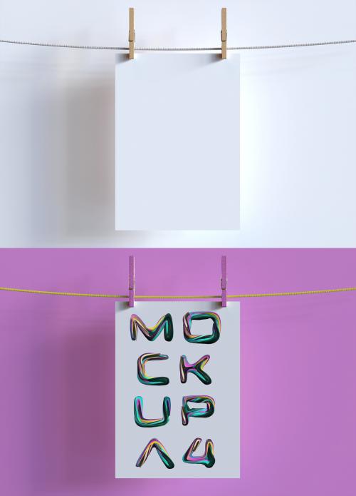 Adobe Stock - Paper Hanging with Clothespins on Clothesline Mockup - 328341858