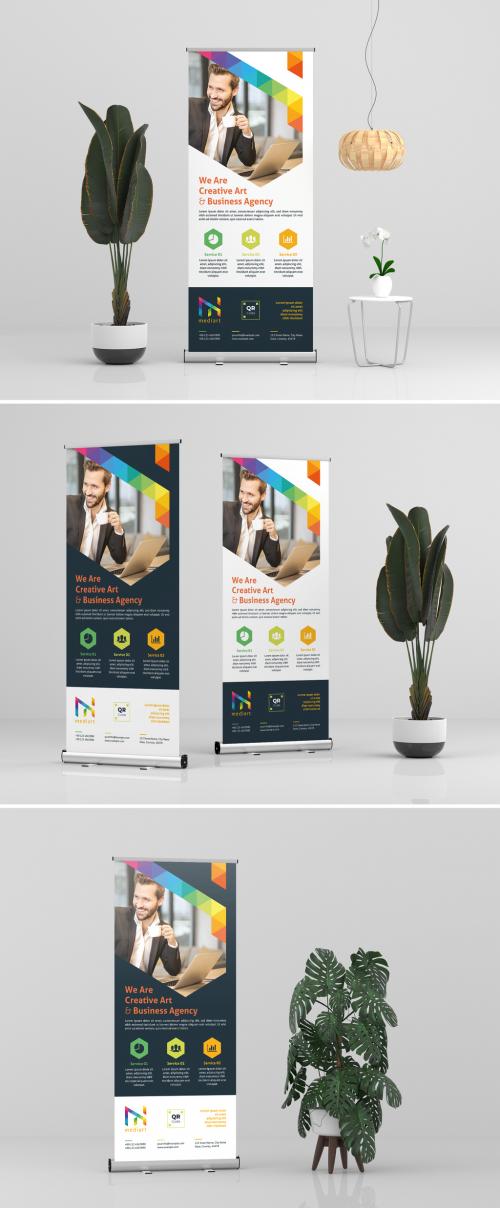 Adobe Stock - Roll-Up Banner Layout with Colorful Design Elements - 329175052