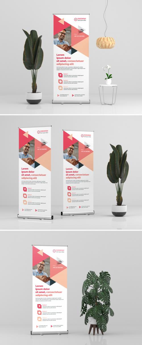 Adobe Stock - Roll-Up Banner Layout with Pink Accents - 329175078