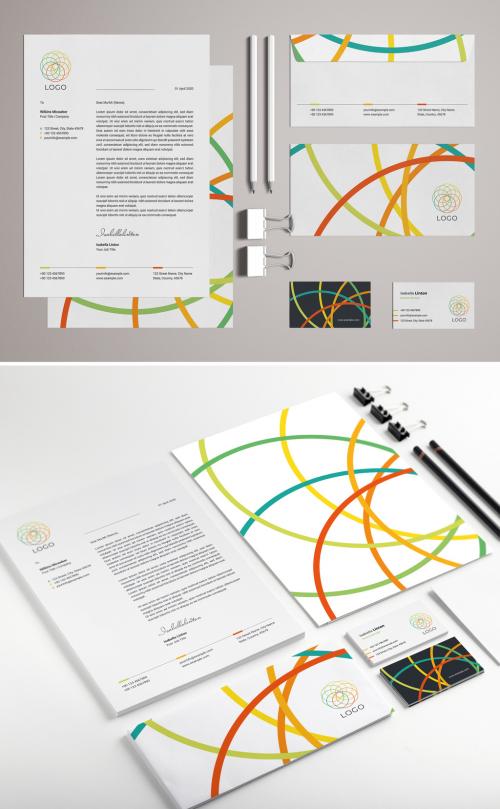 Adobe Stock - Stationery Set Layout with Colorful Logo Design Elements - 329175156
