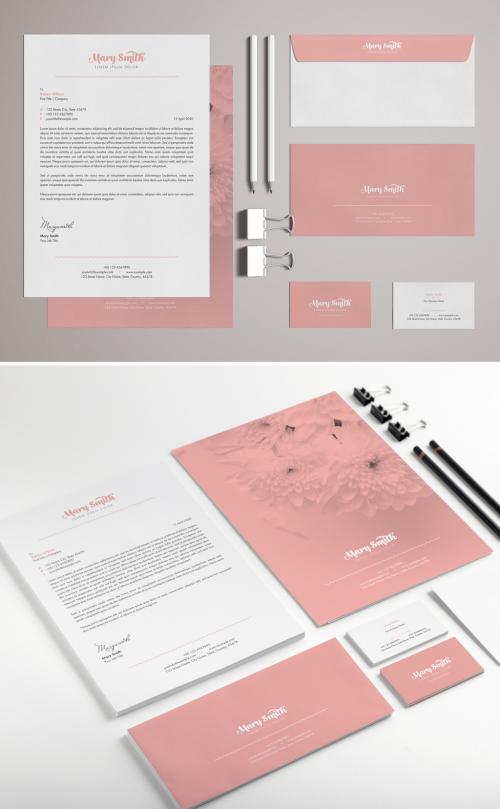 Adobe Stock - Stationery Set Layout with Pink Accents - 329175181