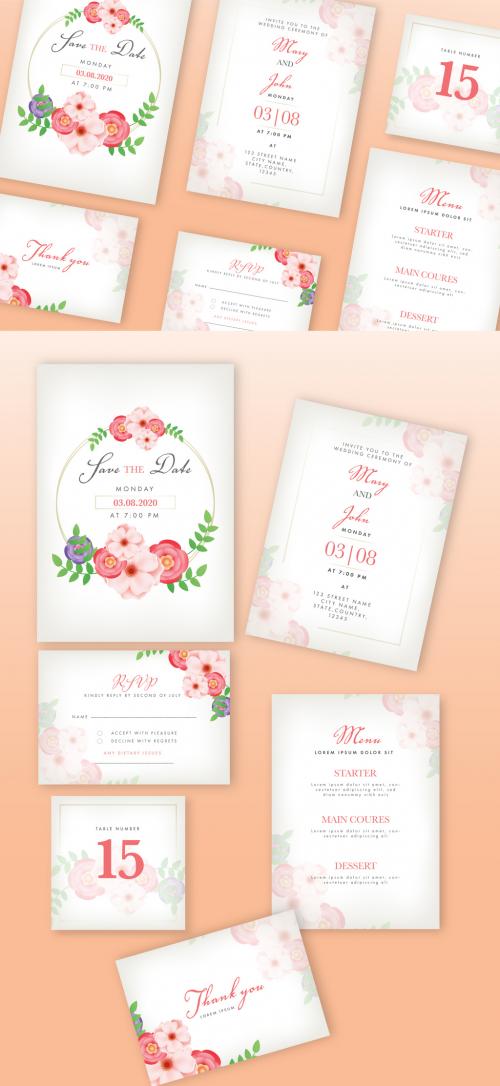 Adobe Stock - Wedding Invitation Layout Set with Paper Flowers - 329175702