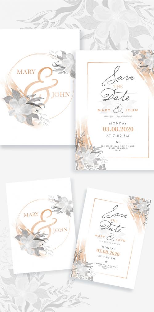 Adobe Stock - Wedding Invitation Card Layout with Watercolor Flowers - 329176473