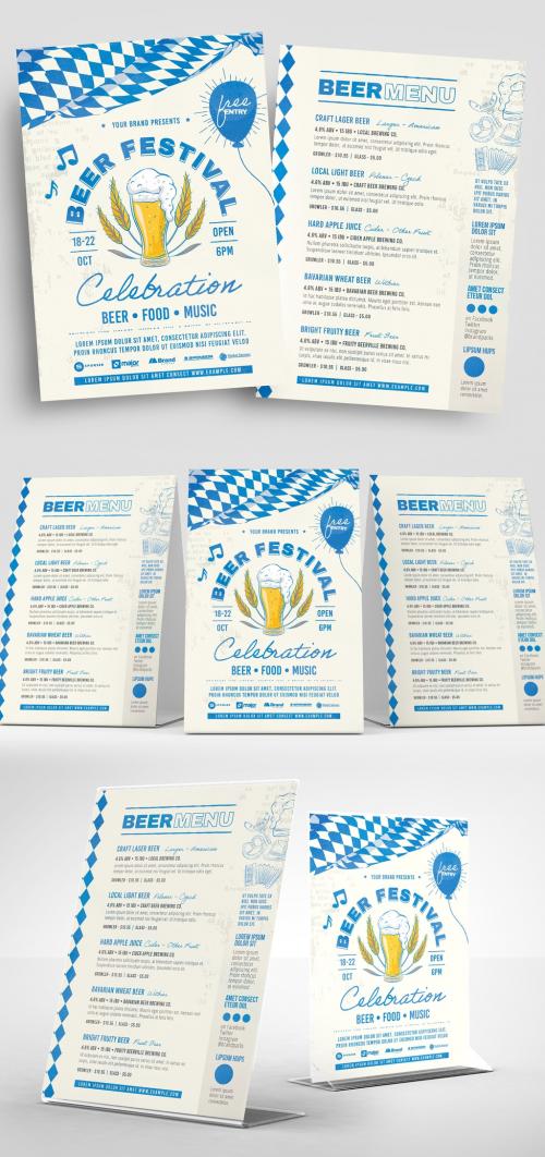 Adobe Stock - Blue and White Flyer Layout with Beer Illustrations - 329609589