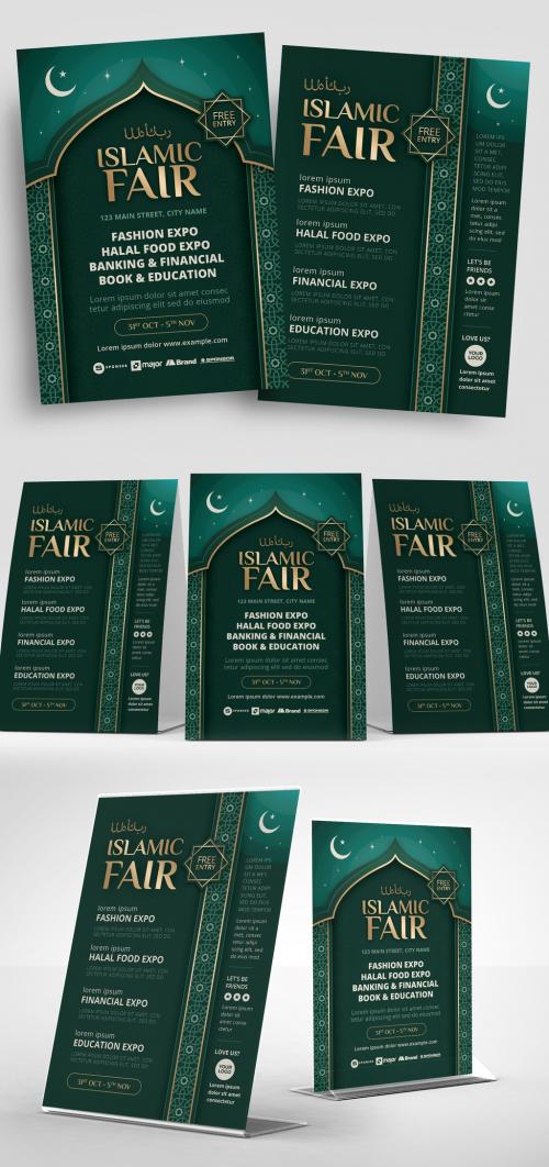 Adobe Stock - Dark Green Flyer Layout with Arabic Text Elements - 329609845
