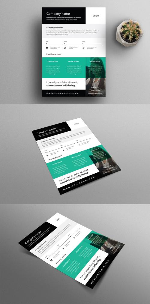 Adobe Stock - Business Flyer Layout with Teal Overlay Element - 330191787