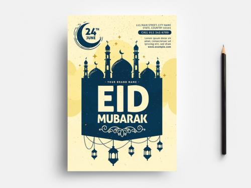 Adobe Stock - Eid Mubarak Flyer Layout with Mosque Illustration - 330812541