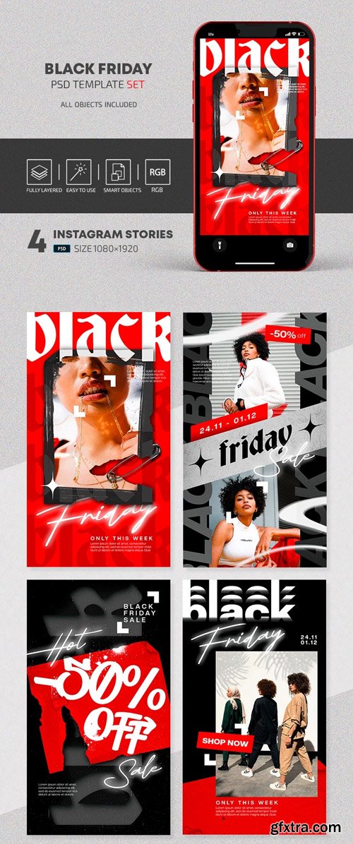 Black Friday Stories - 4 Social Media PSD Templates