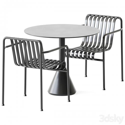 Palissade Cone Table D90 and Palissade Dining Armchair by Hay