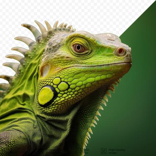 A Green Iguana With A Black Background.