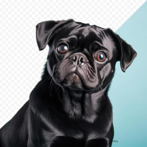 A Black Pug With A Blue Background And A White Outline.