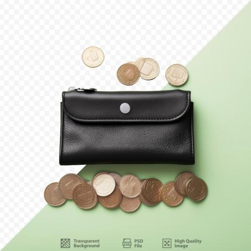 A Black Wallet With A Bunch Of Coins On It And A Black Wallet With A Picture Of A Bag With A Coin In It.