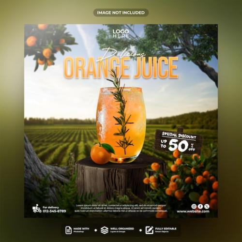 Delicious Orange Juice Social Media Post Template