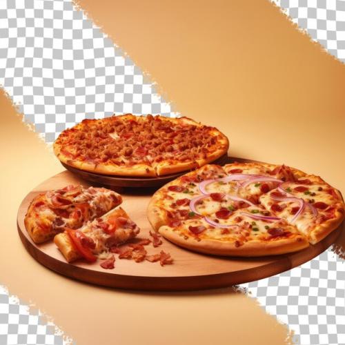 Assorted Italian Pizzas With Seafood Hawaiian Chicken And Bacon Garlic And Chili On A Wooden Plate