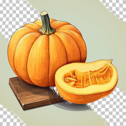A Pumpkin Slice On A Black Board With A Ripe Pumpkin