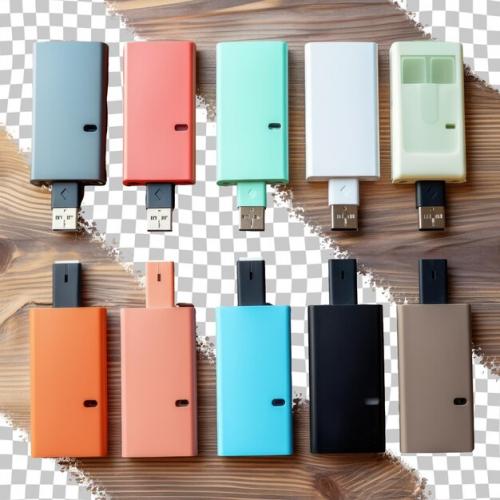 Various Colored Usb Storage Devices With Cases On A Wooden Table