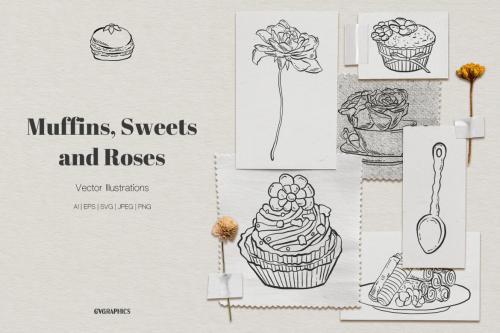 Deeezy - Muffins, Sweets and Roses Vector Illustrations