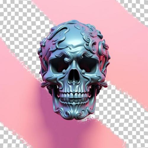 A Vaporwave Style Classical Sculpture With A Skull Head Isolated On A Transparent Background