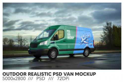 Outdoor Realistic PSD Van Mockup