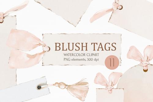 Watercolor blush tender tags, cute pink tags.
