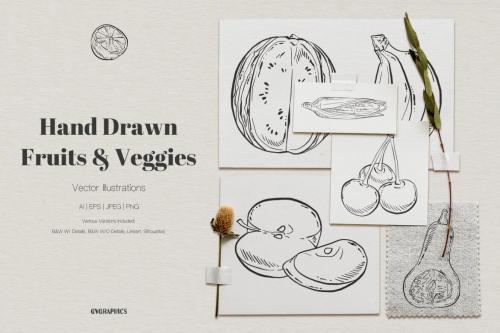 Deeezy - Hand Drawn Fruits and Veggies Vector Illustrations