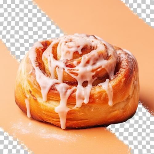 Closeup Photo Of A Cinnamon Roll On Transparent Background And Brown Paper