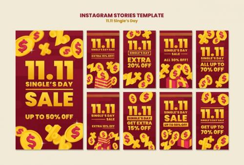Instagram Stories Collection For Single's Day Sales With Coins And Dollar Sign