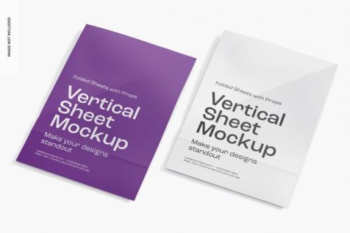 Vertical Sheets With Fold Marks Mockup