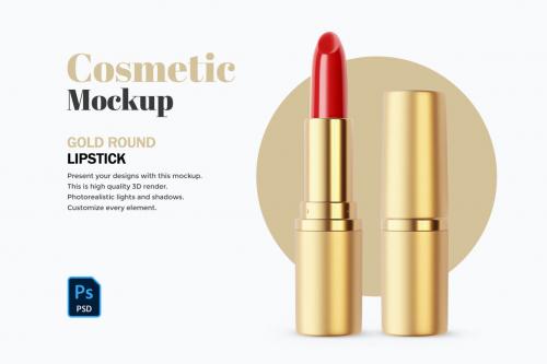Deeezy - Gold Round Lipstick - Cosmetic PSD Mockup