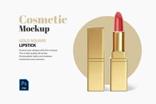 Deeezy - Gold Square Lipstick - Cosmetic PSD Mockup