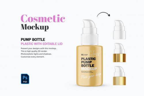 Deeezy - Plastic Pump Bottle With Editable Lid - Cosmetic Product Mockup