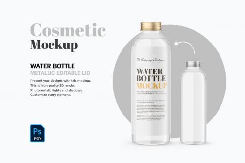 Deeezy - Glass Water Bottle With Editable Lid - PSD Mockup