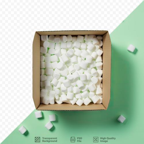A Cardboard Box With Green Packing Peanuts Seen From Above On A Transparent Background